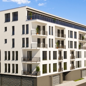 Frontansicht von Mehrfamilienhaus beim Wohnpark am Molenfeuer