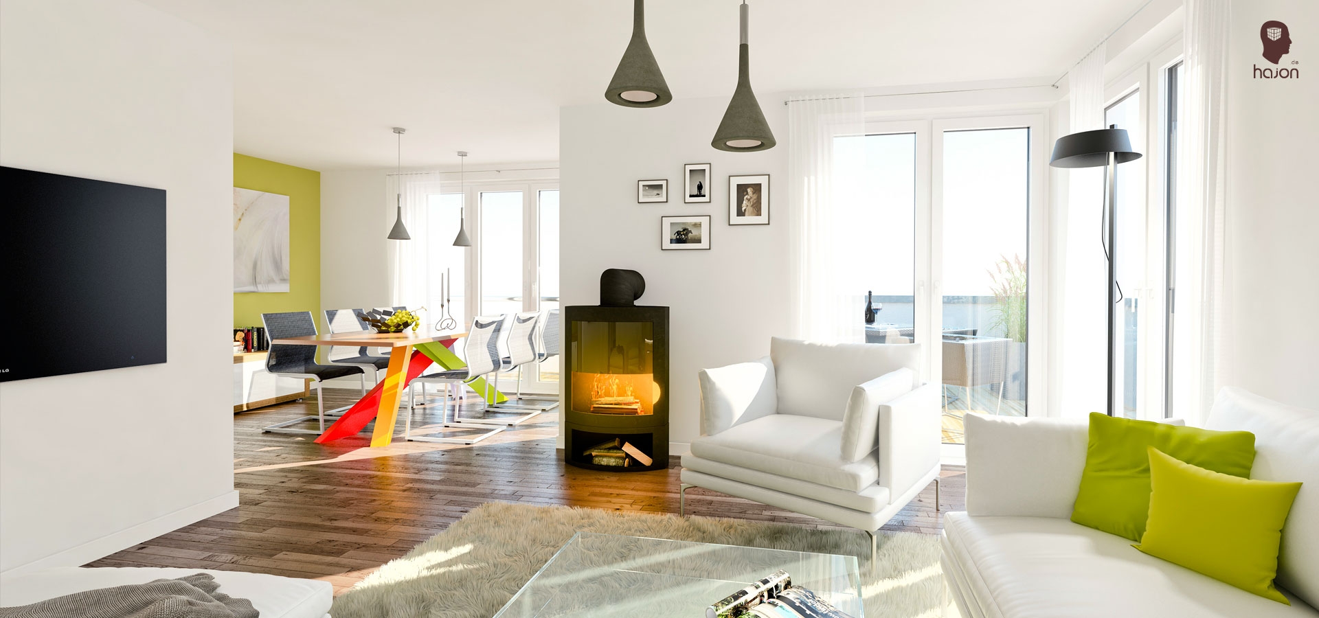 3D Visualisierung | Innenraum | Wohnzimmer mit Essecke